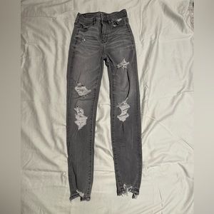 gray, ripped jeans